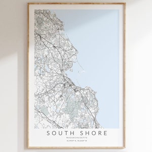 South Shore Massachusetts Map Print, Boston Map Print, Massachusetts Poster, Boston Gift, Massachusetts Decor, Coastal Decor, Map of MA