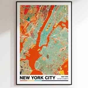 New York City Map Print, Retro NYC Poster, Retro Wall Decor, NYC Wall Art, New York Wall Decor, NYC Gift, Retro City Map Art