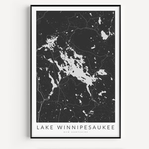 Lake Winnipesaukee Map Print, New Hampshire Art, Minimalist Map, Lake House Decor, Lake Winnipesaukee Gift, Meredith New Hampshire