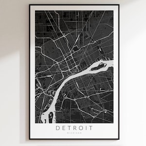 Detroit Map Print, Detroit Art, Minimalist Map, Michigan Map, Detroit Gift, Map of Detroit, Birthday Present, Detroit Michigan