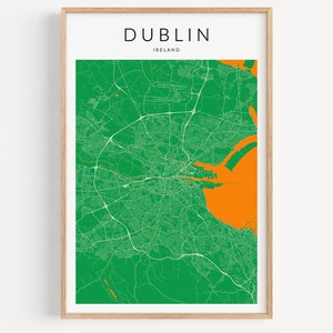 Dublin Poster, Dublin Map Poster, Ireland Map, Ireland Gift, Ireland Print, Map of Dublin Ireland, Ireland Flag Theme