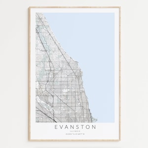 Impression de carte d'Evanston, Art de l'Illinois, décoration d'Evanston Illinois, cadeau Evanston, Evanston IL, décoration d'intérieur, décoration de plan de ville, décoration de carte routière de la ville
