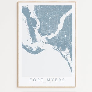 Fort Myers Florida Map Print, Affiche de Floride, Carte minimaliste, Cadeau de l’île de Sanibel, Carte de Cape Coral, Cadeau d’anniversaire, Décor côtier
