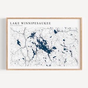 Lake Winnipesaukee Map Print, Lake Winnipesaukee Print, Lake Winnipesaukee Gift, New Hampshire Lakes, Meredith New Hampshire, Landscape Map