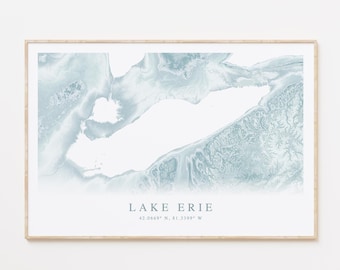 Lake Erie Map Print, Great Lakes Wall Art, Great Lakes Map, Lake House Wall Art, Coastal Wall Art, Lake Erie Gift, Great Lakes Gift
