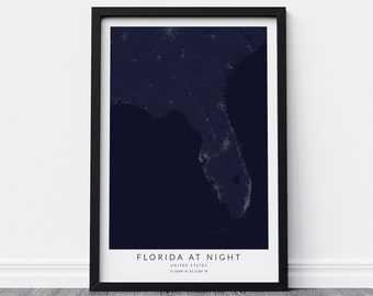 Florida at Night Print, Florida State Map Print, Florida Poster, Florida Gift Map, Florida Map Gift, Florida Map Decor, Florida Decorative