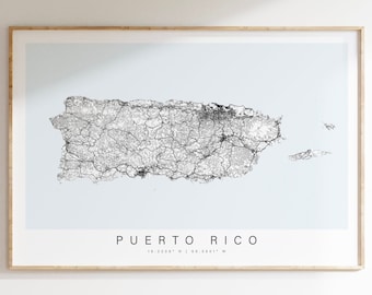 Puerto Rico Map Print, Caribbean Decor, Puerto Rico Wall Art, Puerto Rico Poster, Street Map Poster, Coastal Wall Art, Coastal Home Decor