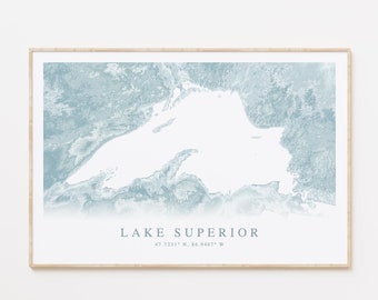 Lake Superior Map Print, Great Lakes Wall Art, Great Lakes Map, Lake House Wall Art, Coastal Wall Art, Lake Superior Gift, Great Lakes Gift