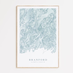 Impression de carte Branford Connecticut, art de la carte du Connecticut, cadeau Branford CT, cadeau Connecticut, impression CT Branford, carte sonore de Long Island