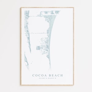 Impression de carte Cocoa Beach, carte de Cocoa Beach en Floride, cadeau maison de plage en Floride, art mural Floride, décoration de maison de plage, cadeau de plage de cacao