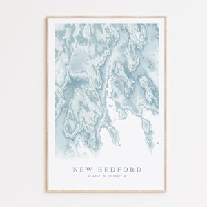 Impression de carte de New Bedford dans le Massachusetts, Buzzards Bay dans le Massachusetts, cadeau de New Bedford, affiche de carte du Massachusetts, art de Cape Cod, décoration de maison de plage