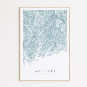Impression de carte de Westport dans le Connecticut, art de la carte du Connecticut, cadeau de Westport, cadeau du Connecticut, impression CT de Westport, carte du son de Long Island