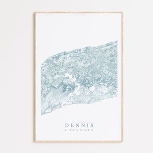 Impression de carte Dennis, affiche de carte de Cape Cod, cadeau Dennis, affiche de carte du Massachusetts, art de Cape Cod, décoration de maison de plage, art de Cape Cod