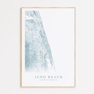 Impression de carte Juno Beach, carte de Juno Beach en Floride, cadeau maison de plage en Floride, art mural Floride, décoration de maison de plage, cadeau Juno Beach