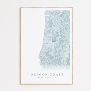 Impression de carte de la côte de l'Oregon, carte de l'Oregon, cadeau pour la maison de la plage de l'Oregon, art mural de l'Oregon, décoration de maison de plage, cadeau de l'Oregon, Newport Oregon, Cannon Beach