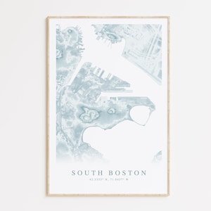 South Boston Map Print, Southie Map Gift, Boston Massachusetts Poster, Boston City Map, Coastal Wall Art, Turquoise Wall Art, Boston Art