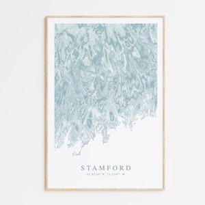 Impression de carte de Stamford, Connecticut, art de la carte du Connecticut, cadeau de Stamford, cadeau du Connecticut, impression CT de Stamford, carte sonore de Long Island