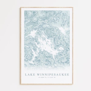 Impression de carte du lac Winnipesaukee, cadeau du lac Winnipesaukee, art du lac Winni, décoration maison du lac, art du New Hampshire, art mural lac, cadeau maison du lac