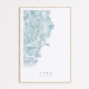 Impression de carte de York dans le Maine, carte de York dans le Maine, cadeau maison de plage du Maine, art mural du Maine, décoration de maison de plage, cadeau du Maine, art de la Nouvelle-Angleterre