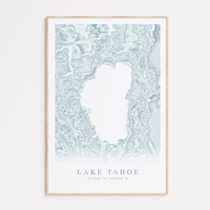 Lake Tahoe Map Print, Lake Map Poster, Lake Tahoe Gift, Lake Tahoe Nevada Map Print, Lake Tahoe California, Lake House Decor