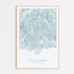 Impression de carte de Guilford, Connecticut, art de la carte du Connecticut, cadeau de Guilford CT, cadeau du Connecticut, impression de Guilford CT, carte sonore de Long Island