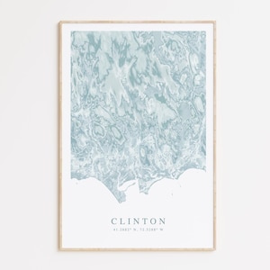 Impression carte Clinton Connecticut, art de la carte du Connecticut, cadeau Clinton CT, cadeau Connecticut, impression CT Clinton, carte sonore de Long Island