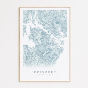 Portsmouth New Hampshire Map Print, New Hampshire Gift, Portsmouth Map, Beach House Decor, Beach Wall art, Coastal Wall Art, Topographic Map