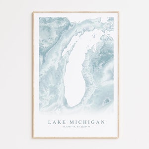Impression de carte du lac Michigan, carte du lac Michigan, carte des Grands Lacs, cadeau maison du lac, art mural Grands Lacs, décoration maison du lac, impression carte du lac