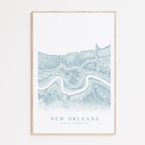 Impression de carte de la Nouvelle-Orléans, carte de la Nouvelle-Orléans en Louisiane, cadeau maison de plage, art mural de la Nouvelle-Orléans, décoration de maison de plage, cadeau de la Nouvelle-Orléans