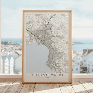 Impression de carte de Thessalonique, Grèce, affiche de voyage en Grèce, carte-cadeau de Thessalonique, impression de Thessalonique, déco de Thessalonique, carte de Thessalonique