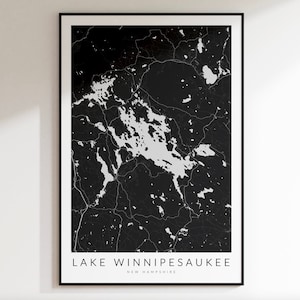 Lake Winnipesaukee Map Print, New Hampshire Art, Minimalist Map, Lake House Decor, Lake Winnipesaukee Gift, Meredith New Hampshire