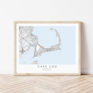 Impression de carte de Cape Cod, affiche de Cape Cod, cadeau Cape Cod, plan des rues de Cape Cod, déco carte de Cape Cod, art mural côtier, impression de carte minimaliste