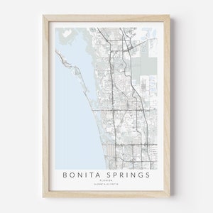 Impression de carte de Bonita Springs, impression de carte de Floride, affiche de Bonita Springs, cadeau de Bonita Springs, décor de Bonita Springs, carte de Bonita Beach, Bonita Art