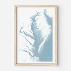 Impression de carte de la baie de Chesapeake, affiche de la baie de Chesapeake, impression de carte du Maryland, affiche déco nautique, cadeau de la baie de Chesapeake, art de la baie de Chesapeake