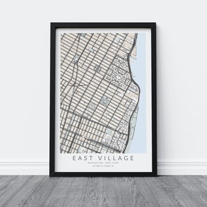 Impression de carte d'East Village à New York, impression d'East Village, art de la ville de New York, affiche de carte de New York, affiche de carte de la ville de Manhattan, décoration de New York, affiche de New York