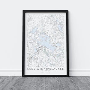 Lake Winnipesaukee Map Print, Lake Winnipesaukee Print, Lake Winnipesaukee Gift, New Hampshire Lakes, Meredith New Hampshire