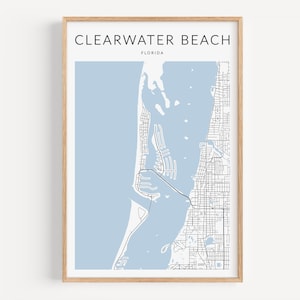 Impression de carte de Clearwater Beach, impression de carte de Clearwater, affiche de Clearwater Beach en Floride, décoration Clearwater, décoration côtière, carte de la Floride