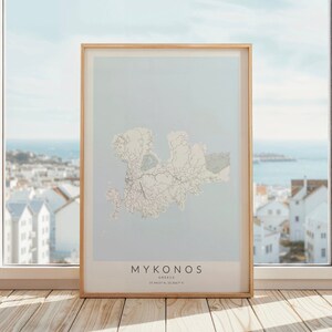 Impression de carte de Mykonos, affiche de voyage en Grèce, art mural Grèce, affiche de Mykonos en Grèce, art de carte de Mykonos, îles grecques, carte de Mykonos
