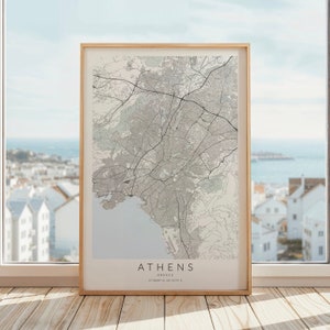 Impression de carte de la ville d'Athènes, affiche de voyage en Grèce, art mural Grèce, affiche d'Athènes en Grèce, cadeau d'Athènes, carte-cadeau d'Athènes, carte-cadeau d'Athènes