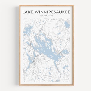 Lake Winnipesaukee Map Print, Lake Winni Poster, New Hampshire Lakes, Lake Winni Decor, Lake Winnipesaukee Gift, Lake Winnipesaukee Art