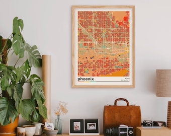 Phoenix Map Print, Retro Phoenix Poster, Retro Wall Decor, Phoenix Arizona Wall Art, Phoenix Wall Decor, Arizona Travel Poster, Phoenix Gift