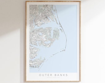 Outer Banks Map Print, North Carolina Map Print, Outer Banks North Carolina Coast Poster, Outer Banks Gift, North Carolina Coast, OBX