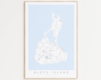 Block Island Map Print, Block Island Poster, Rhode Island Map Decor, Block Island Gift, Beach House Decor, Island Decor, Coastal Wall Art