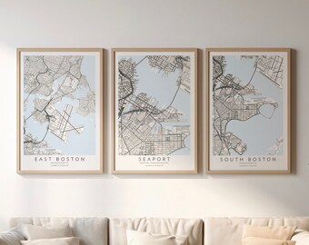Boston Neighborhoods Map Print, Boston Poster, South Boston Wall Art, Charlestown Gift, Dorchester Wall Art, East Boston Map Print