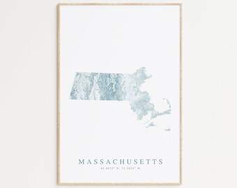 Massachusetts State Map Print, Massachusetts Map Print, Map of Massachusetts, Boston Massachusetts Gift, Massachusetts Art, Boston Poster