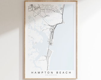 Hampton Beach Map Print, Hampton Beach New Hampshire, Coastal Decor, New Hampshire Map Print, Beach House Decor, Hampton Beach Gift