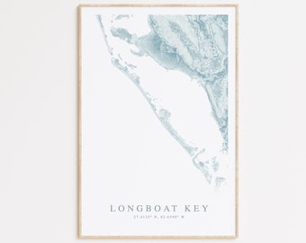 Impresión de mapa de Longboat Key, mapa de Longboat Key Florida, regalo de casa de Florida Beach, arte de la pared de Florida, decoración de la casa de playa, regalo de llave de Longboat
