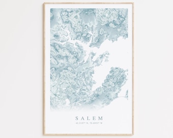 Salem Massachusetts Map Print, Massachusetts Map Poster, Salem Gift, North Shore Map Print, North Shore MA Art, Beach House Decor