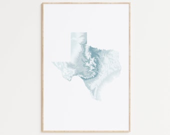 Texas Map Print, Texas Poster, Texas United States, Texas Gift, Texas Decor, Topographic Map of Texas, Texas Wall Decor, Texas Wall Art