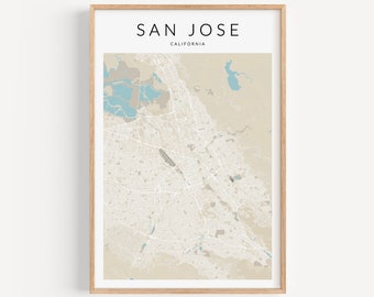 Impresión de mapas de San José California, Mapa de San José, Arte de la pared de California, Cartel del mapa de California, Decoración de la pared de San José, Arte de California